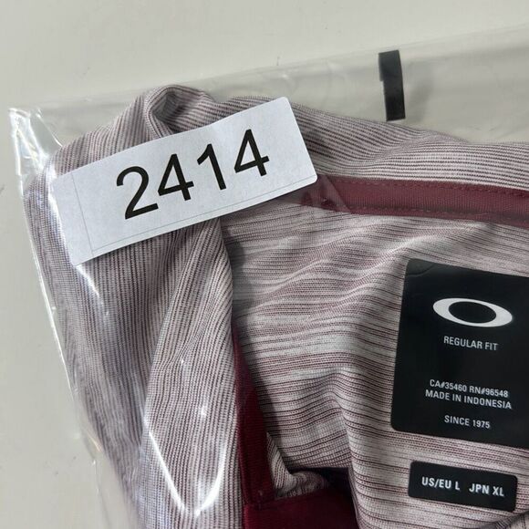 Oakley Shirt Mens Large Polo Regular Fit Golf Performance Short Sleeve Maroon - Picture 9 of 9